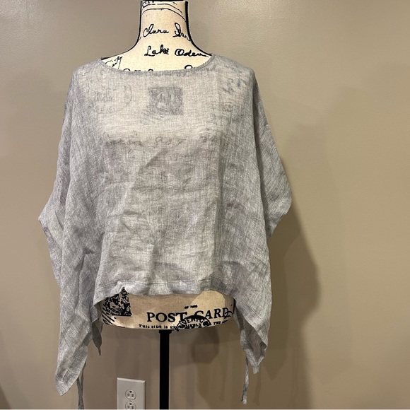 Eileen Fisher Side Tie Gauze Handkerchief Poncho - Picture 4 of 9